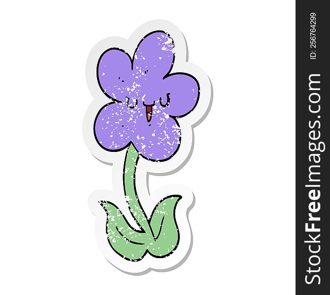 Distressed Sticker Of A Cartoon Flower With Happy Face
