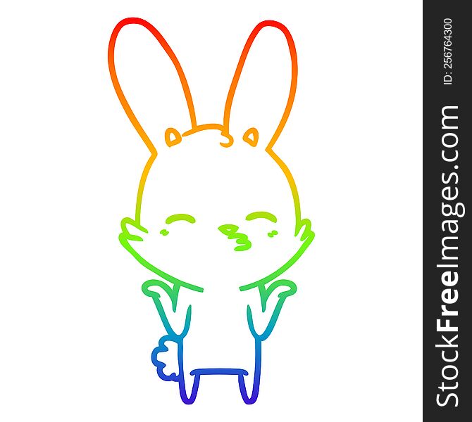 Rainbow Gradient Line Drawing Curious Bunny Cartoon