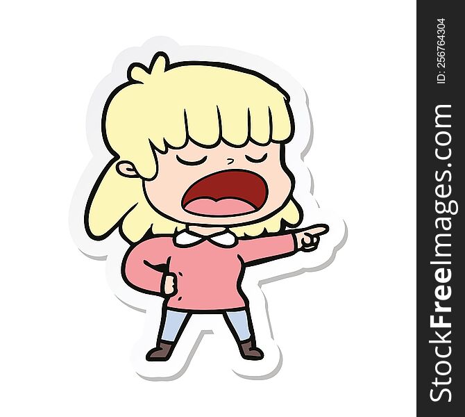 sticker of a cartoon woman talking loudly