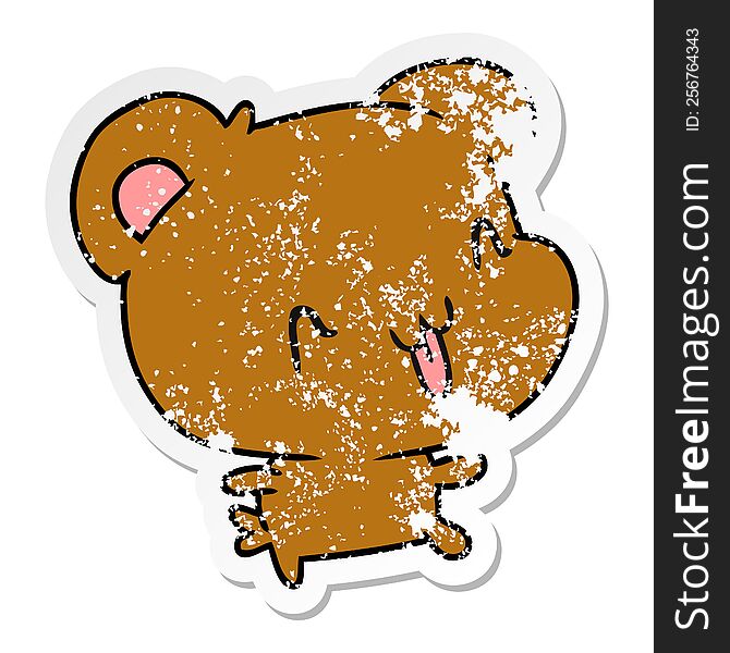 distressed sticker cartoon illustration kawaii cute happy bear. distressed sticker cartoon illustration kawaii cute happy bear