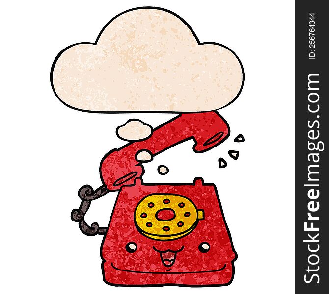 Cute Cartoon Telephone And Thought Bubble In Grunge Texture Pattern Style
