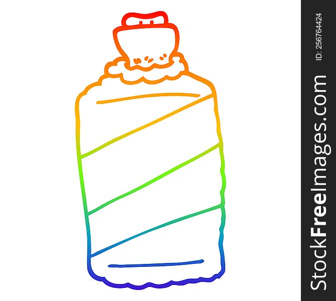 rainbow gradient line drawing of a cartoon hot water bottle