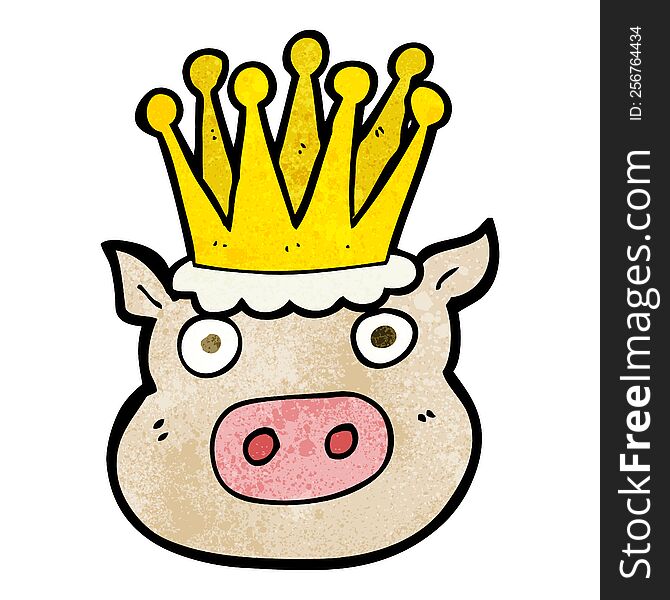 freehand textured cartoon crowned pig