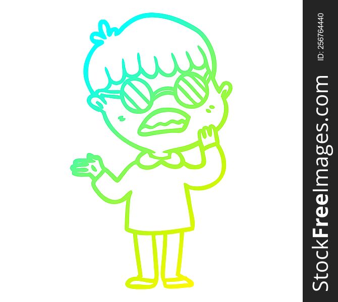 Cold Gradient Line Drawing Cartoon Confused Boy Wearing Spectacles
