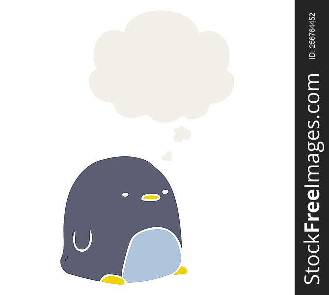 Cute Cartoon Penguin And Thought Bubble In Retro Style