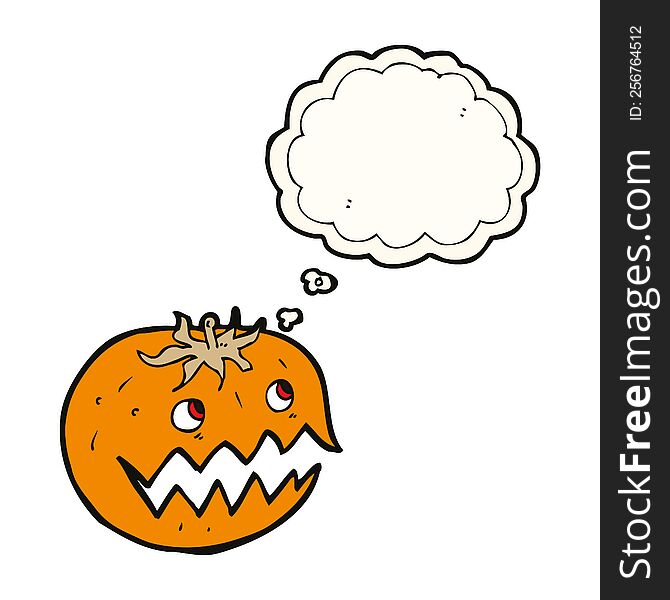 cartoon pumpkin with thought bubble