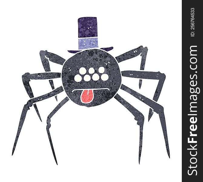 Retro Cartoon Halloween Spider In Top Hat