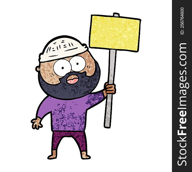 cartoon bearded man with signpost. cartoon bearded man with signpost