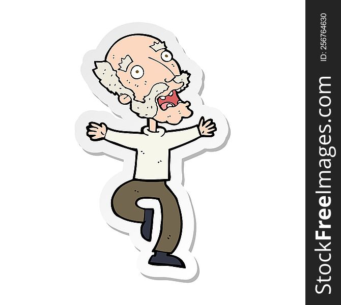 sticker of a cartoon old man having a fright