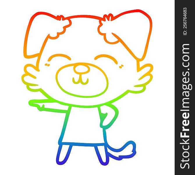 rainbow gradient line drawing of a cartoon dog in dress pointing