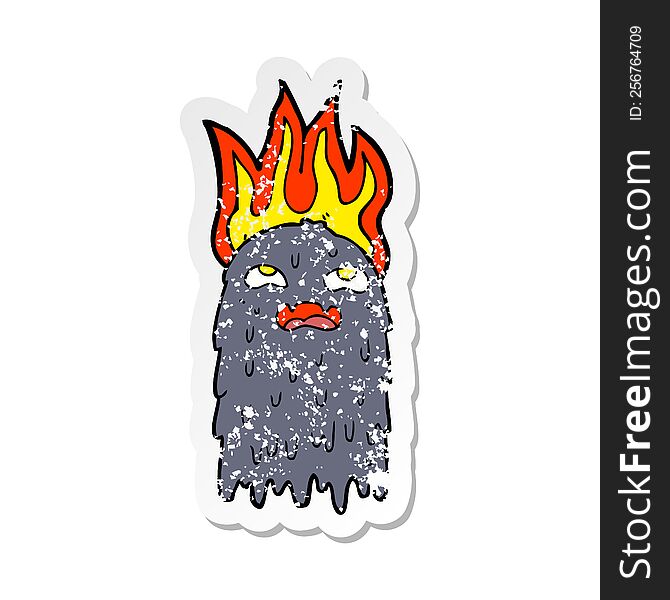 Retro Distressed Sticker Of A Burning Cartoon Ghost