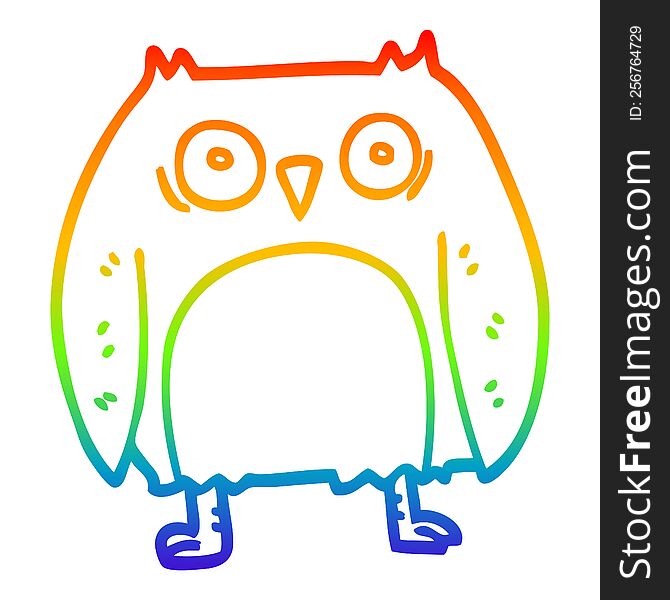 Rainbow Gradient Line Drawing Funny Cartoon Owl