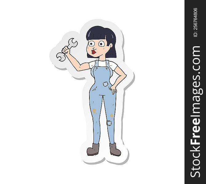 sticker of a cartoon mechanic woman