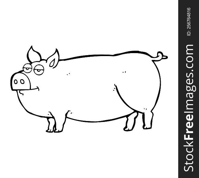 Black And White Cartoon Huge Pig