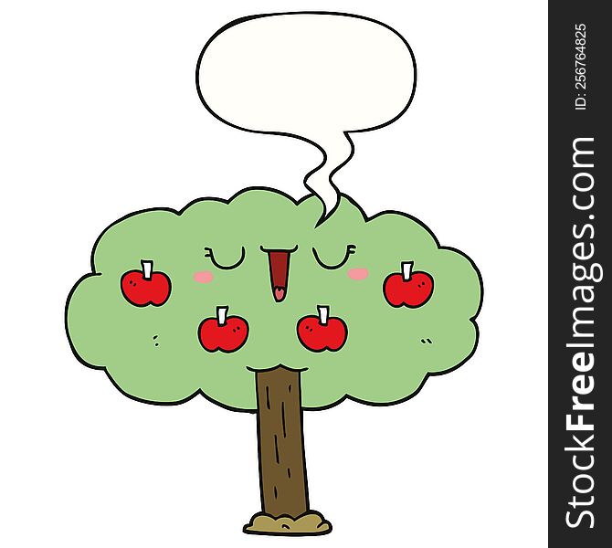 cartoon apple tree with speech bubble. cartoon apple tree with speech bubble