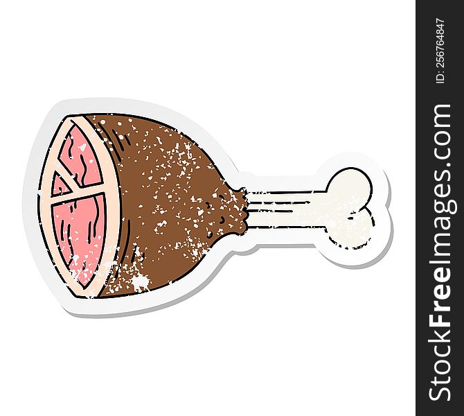 distressed sticker of a quirky hand drawn cartoon meat bone