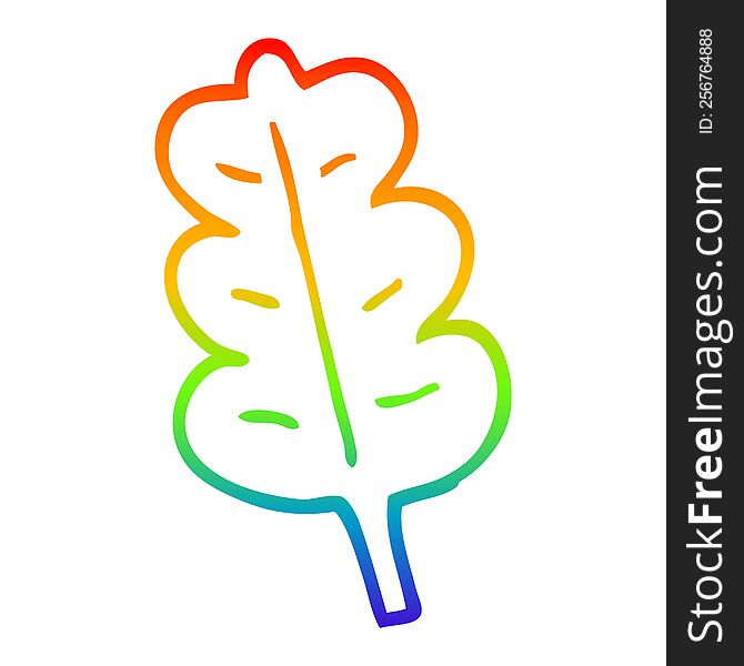 rainbow gradient line drawing of a cartoon oak leaf