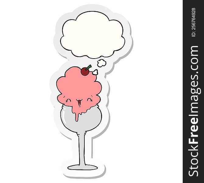 Cute Cartoon Ice Cream Desert And Thought Bubble As A Printed Sticker