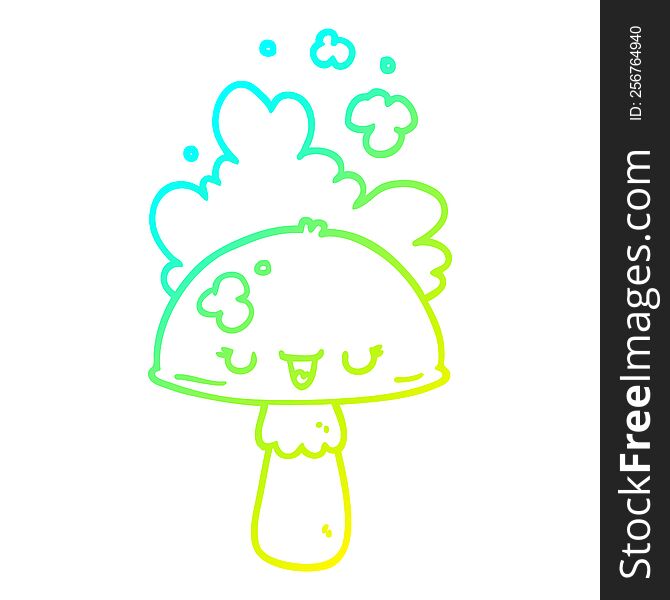 Cold Gradient Line Drawing Cartoon Mushroom With Spoor Cloud