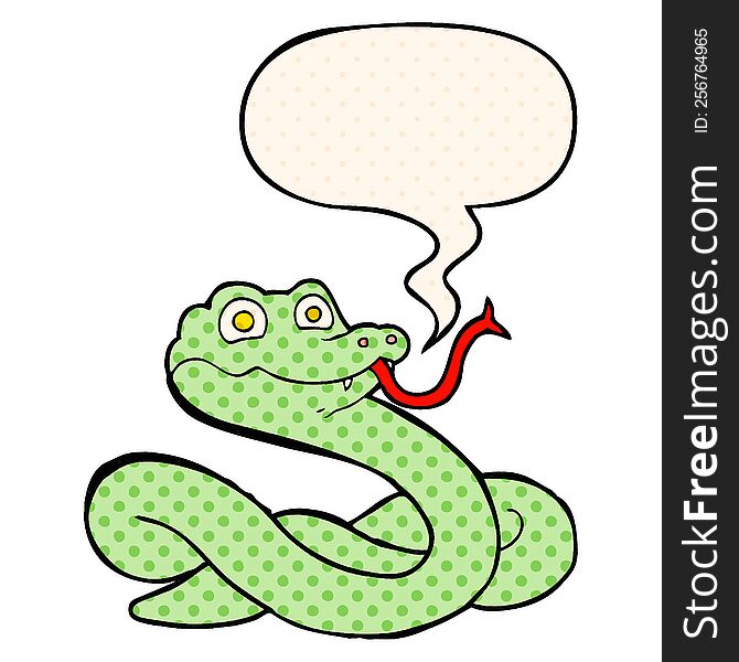Cartoon Snake And Speech Bubble In Comic Book Style