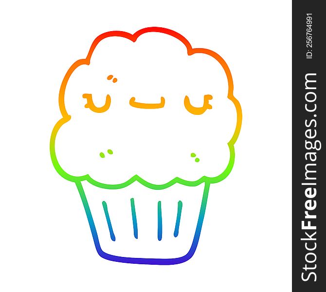 rainbow gradient line drawing of a cartoon muffin