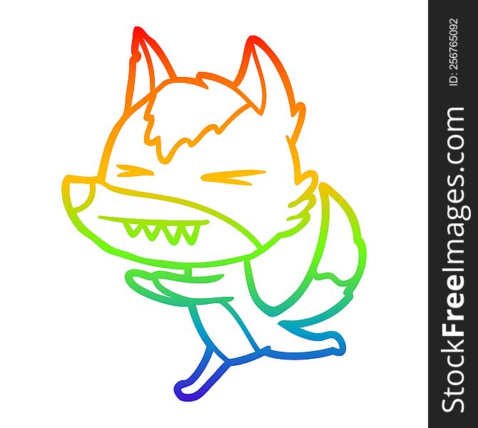 rainbow gradient line drawing of a angry wolf running
