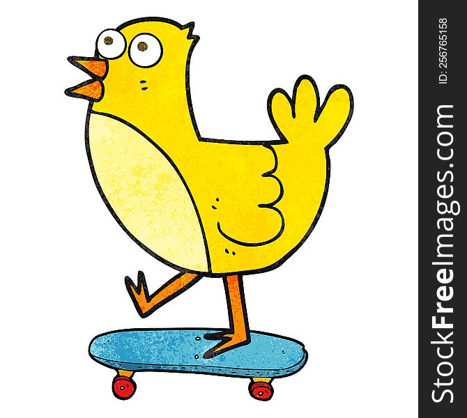 freehand textured cartoon bird on skateboard