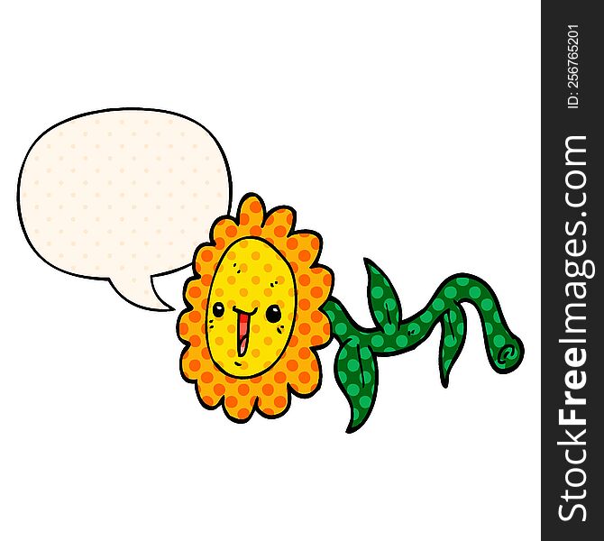 Cartoon Flower And Speech Bubble In Comic Book Style