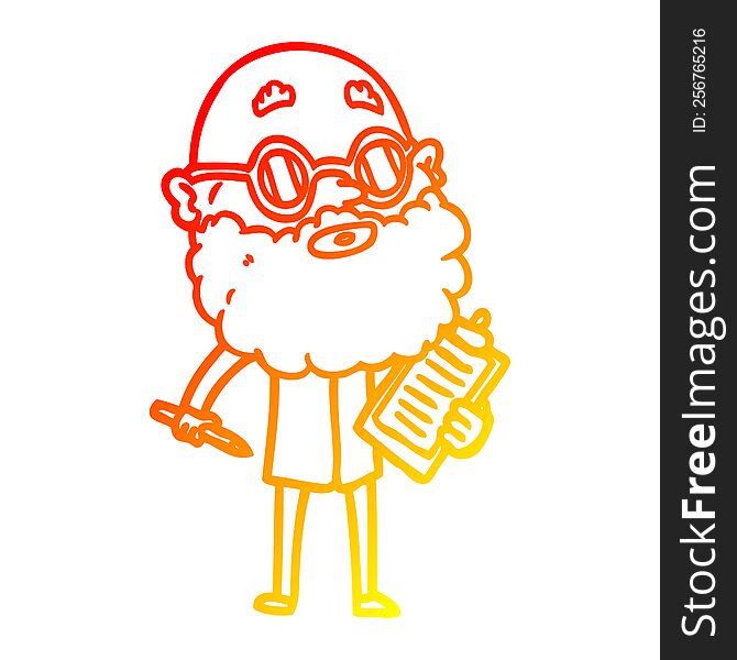 warm gradient line drawing cartoon curious man with beard and sunglasses