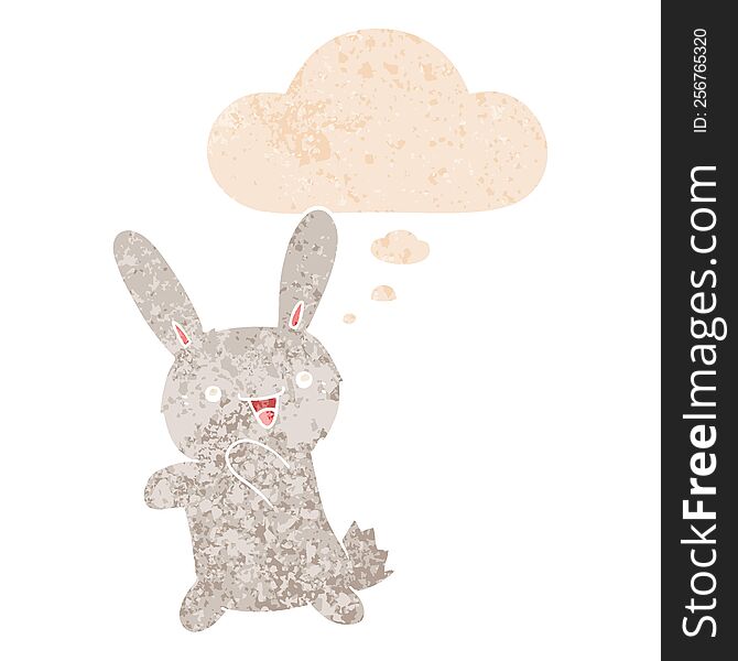 cartoon rabbit with thought bubble in grunge distressed retro textured style. cartoon rabbit with thought bubble in grunge distressed retro textured style