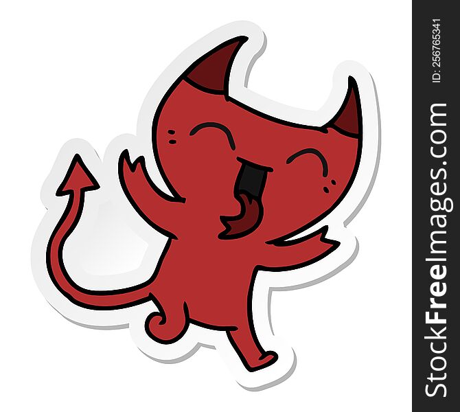 freehand drawn sticker cartoon of cute kawaii red demon