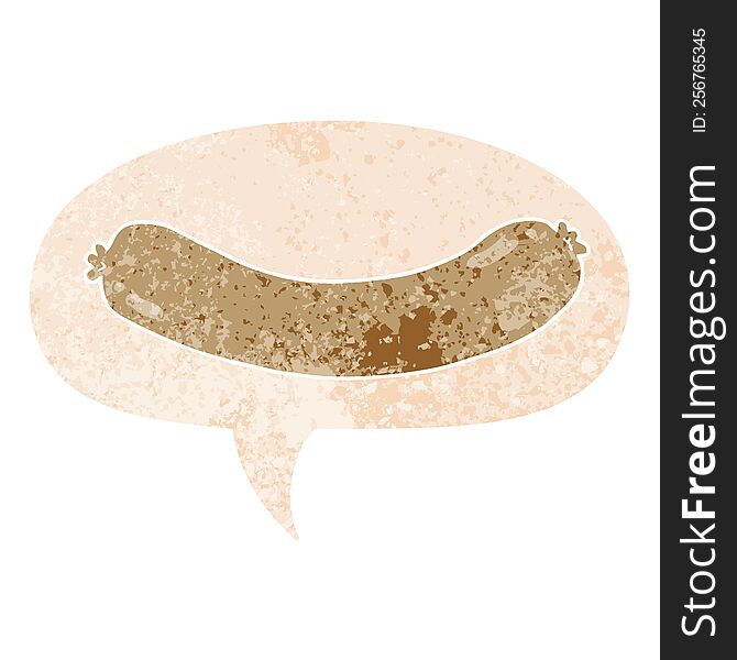 Cartoon Sausage And Speech Bubble In Retro Textured Style