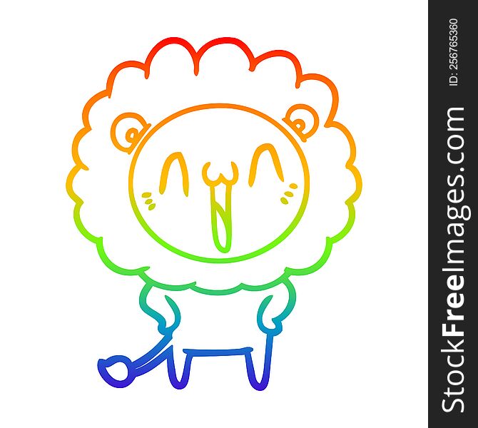 rainbow gradient line drawing of a happy cartoon lion