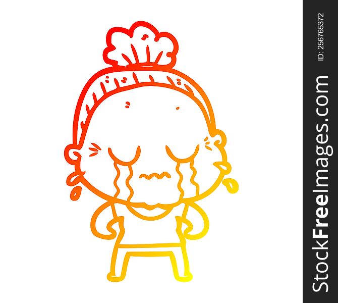 Warm Gradient Line Drawing Cartoon Crying Old Lady