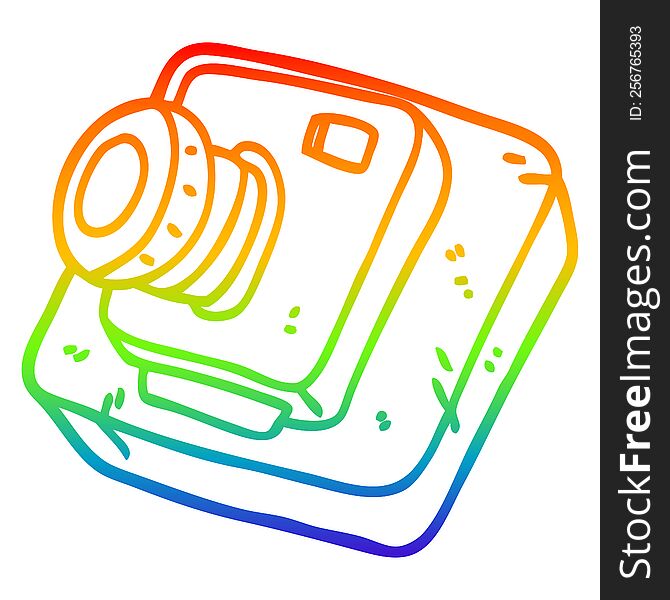 rainbow gradient line drawing of a cartoon old camera