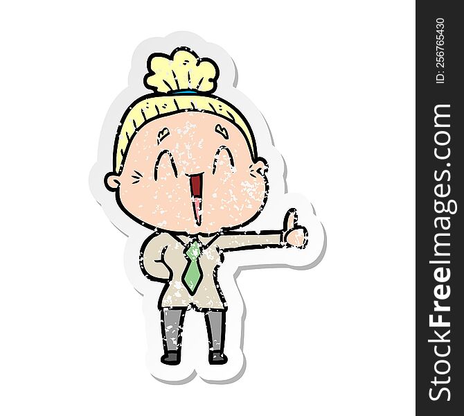 distressed sticker of a cartoon happy old lady