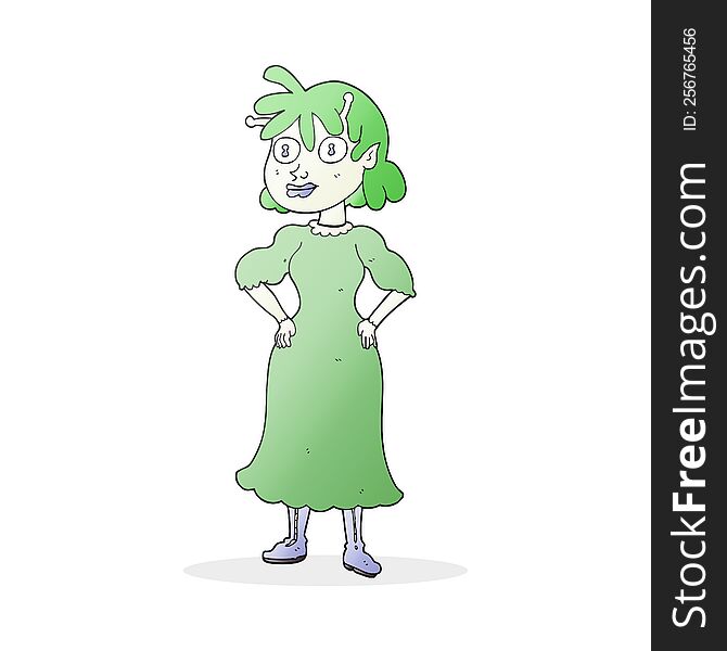 freehand drawn cartoon alien woman
