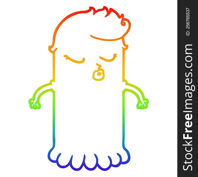 Rainbow Gradient Line Drawing Cartoon Cute Ghost