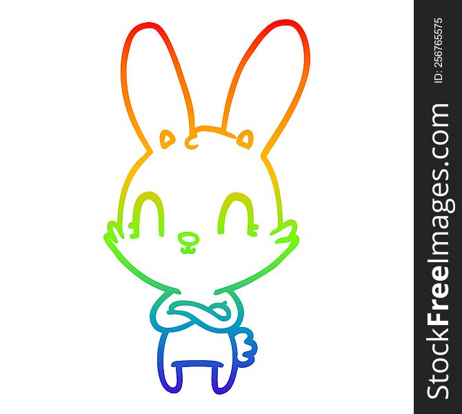 Rainbow Gradient Line Drawing Cute Cartoon Rabbit