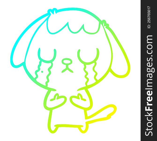 cold gradient line drawing of a cute cartoon dog crying