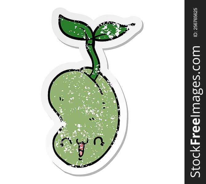 distressed sticker of a cute cartoon seed sprouting