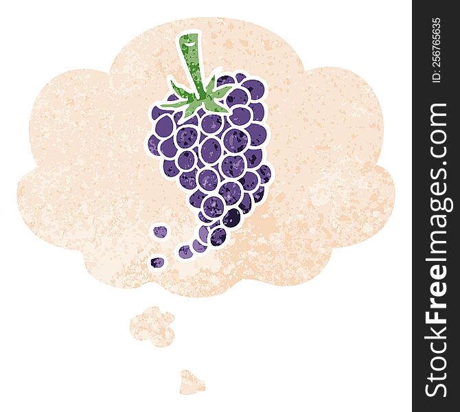 Cartoon Grapes And Thought Bubble In Retro Textured Style