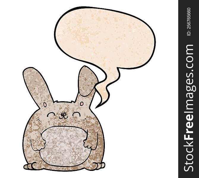 cartoon rabbit and speech bubble in retro texture style