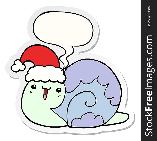 Cute Cartoon Christmas Snail And Speech Bubble Sticker