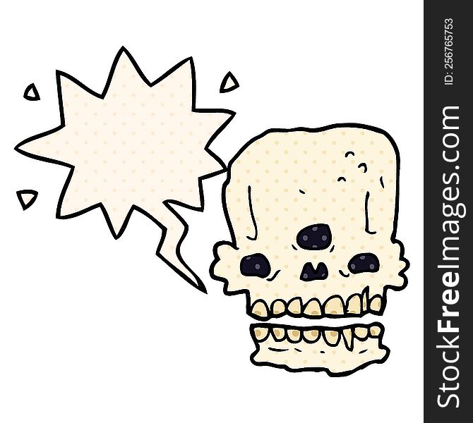 Cartoon Spooky Skull And Speech Bubble In Comic Book Style