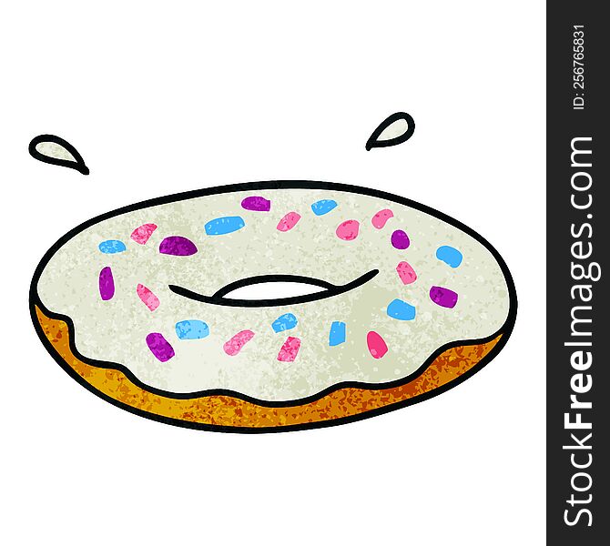 hand drawn textured cartoon doodle of an iced ring donut