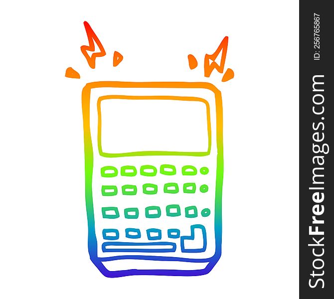 rainbow gradient line drawing of a cartoon calculator