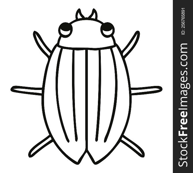 Quirky Line Drawing Cartoon Beetle