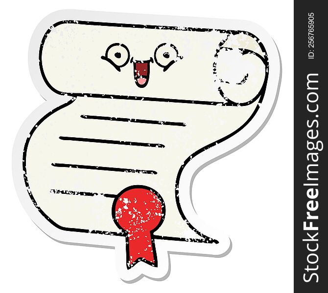 Distressed Sticker Of A Cute Cartoon Contract