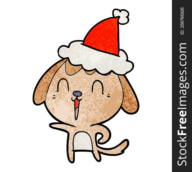cute hand drawn textured cartoon of a dog wearing santa hat. cute hand drawn textured cartoon of a dog wearing santa hat